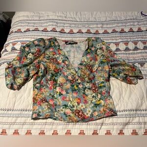 Zara Floral V-Neck Blouse NWOT